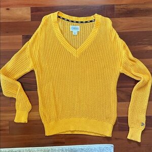 Vintage PINK Victoria's Secret Women's V-Neck Sweater in Bright Yellow